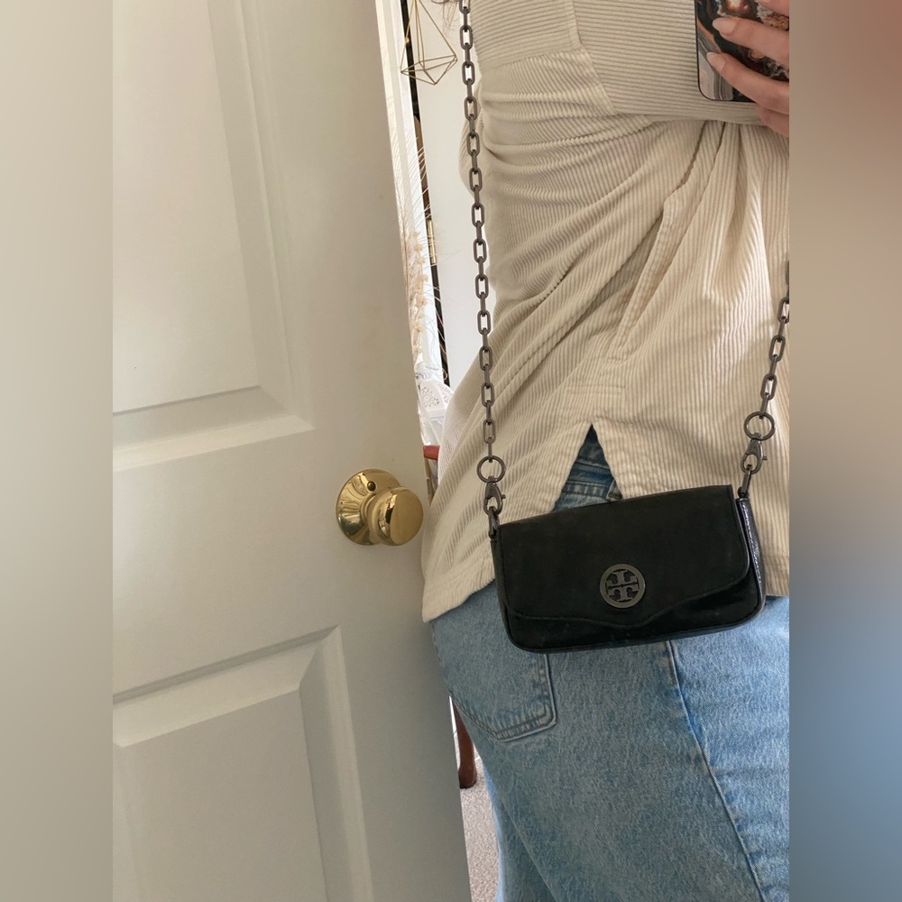 Tory Burch Robinson Black Leather Flap Crossbody Clutch Chain Strap - Excellent - Picture 13 of 13